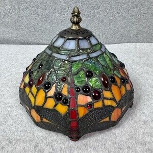 Vintage Tiffany Stained Glass Dragonfly Lamp Shade Mosaic